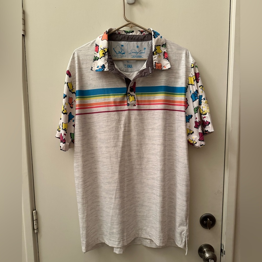 Sunday Crew Oahu Golf Polo Shirt size Medium xl x large rare design upf 50 Uv